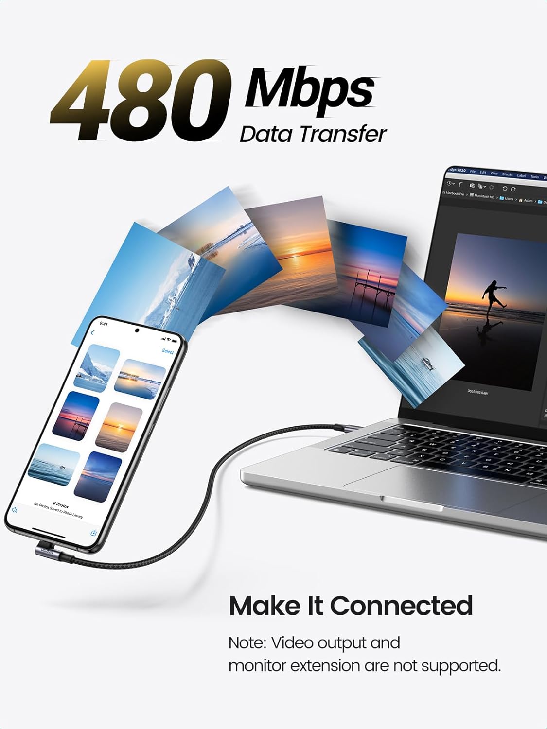 USB-C dátový a nabíjací kábel - USB-C UGREEN US334 uhlový, 100W, 1m, čierny