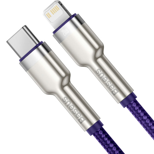 Dátový a nabíjací kábel USB-C - Lightning Baseus Cafule Metal Series, 20W, 2m, Fialový CATLJK-B05