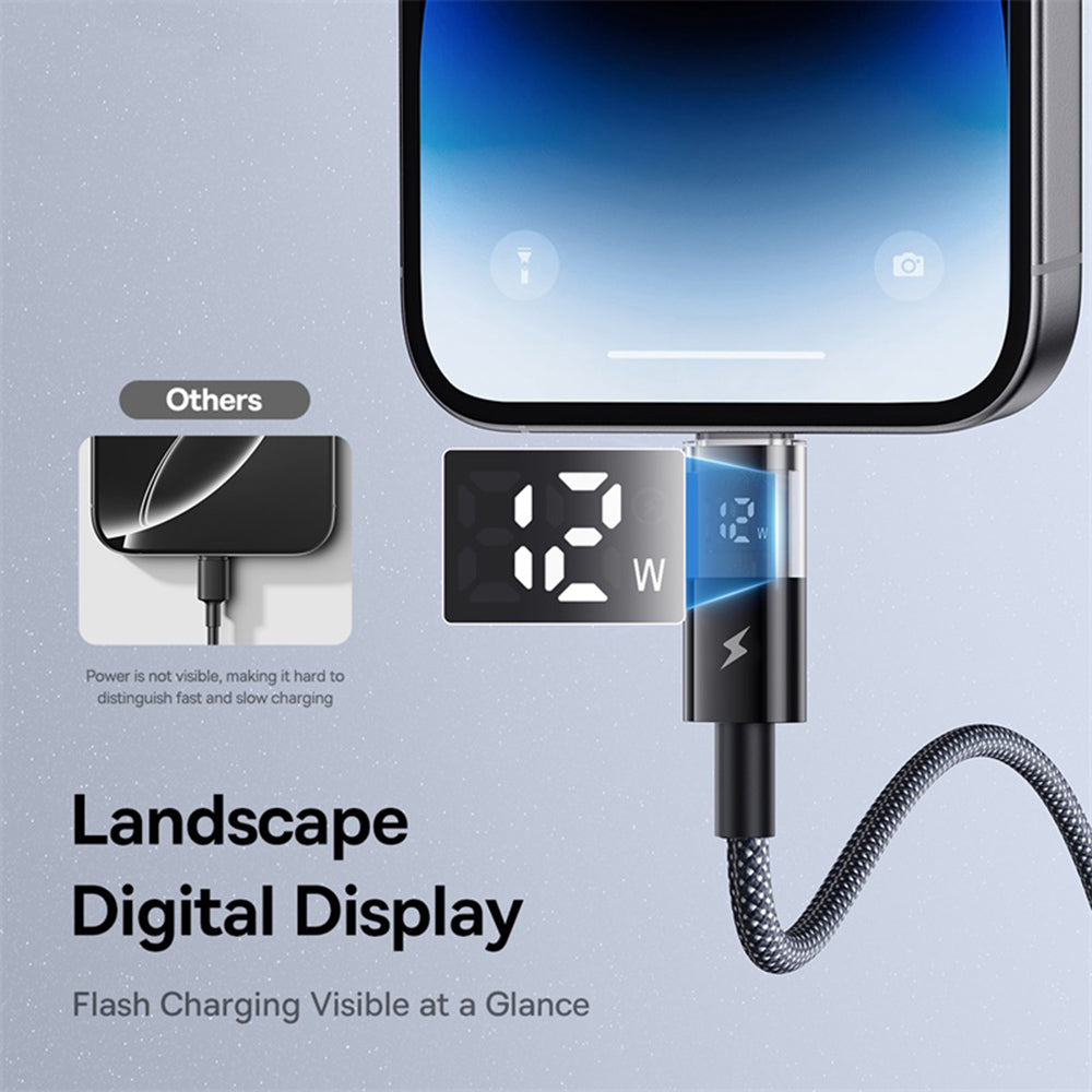 USB-A na Lightning dátový a nabíjací kábel Baseus Display 2, 12W, 2m, čierny P10382700121-01