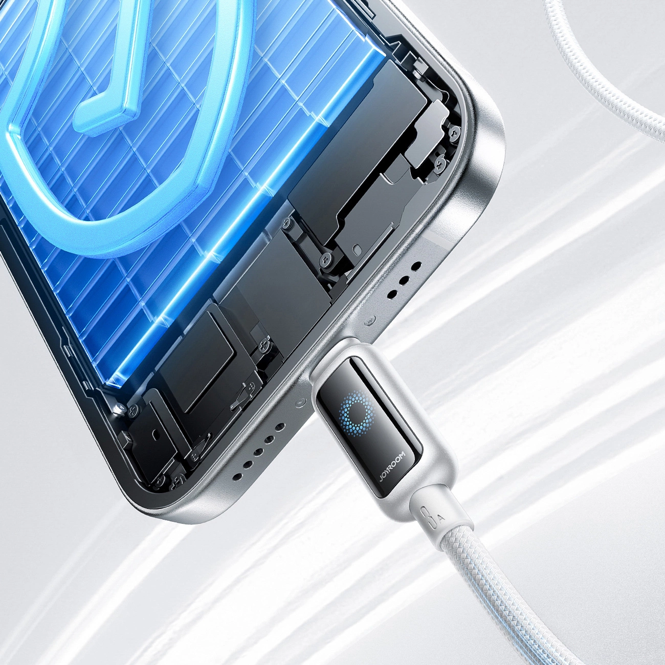 Dátový a nabíjací kábel USB-A - Lightning Joyroom S-A55 StarFlight Display, 18W, 1.2m, Biela