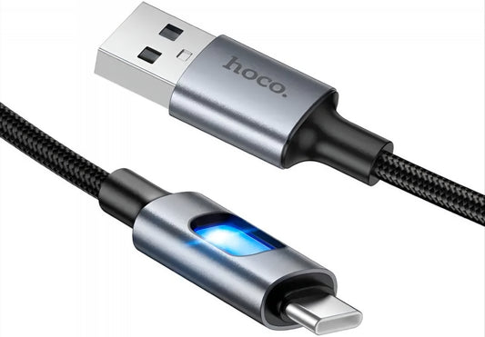 Dátový a nabíjací kábel USB-A - USB-C HOCO U144 Led, 18W, 1,2 m, čierny