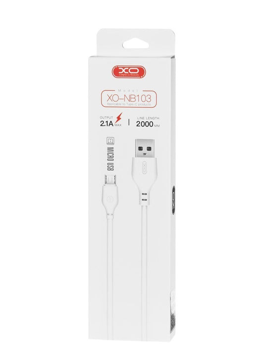 Dátový a nabíjací kábel USB-A - microUSB XO Design NB103, 18W, 2m, Biela