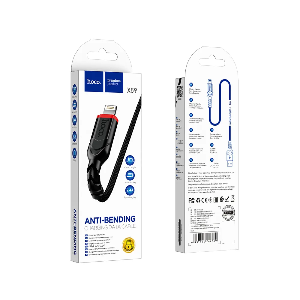 Dátový a nabíjací kábel USB-A - Lightning HOCO X59 Victory, 18W, 1m, čierny
