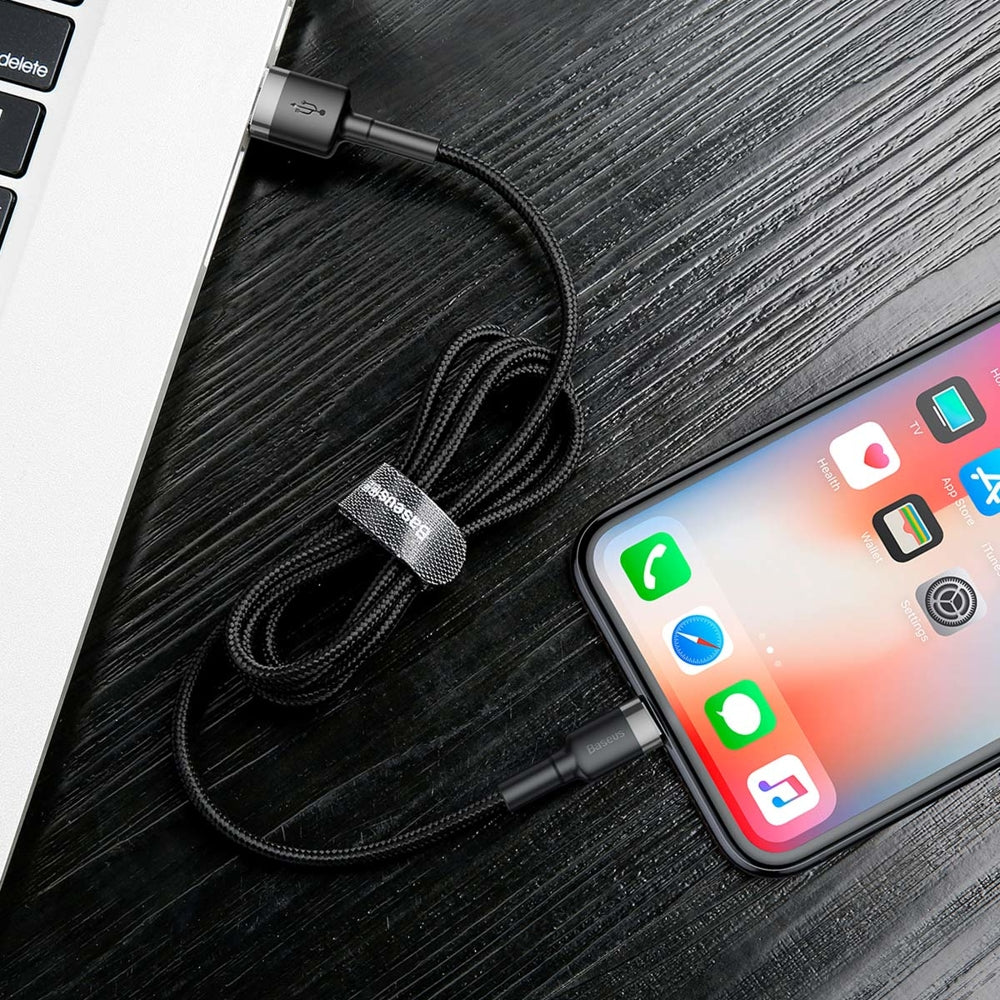 Dátový a nabíjací kábel USB-A - Lightning Baseus Cafule, 18 W, 1 m, sivý CALKLF-BG1 CALKLF-BG1