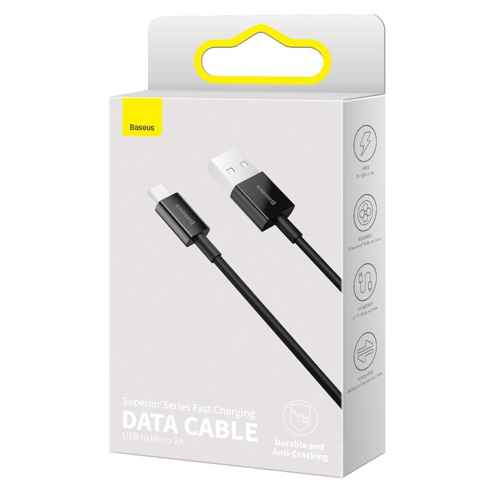 Dátový a nabíjací kábel USB-A - microUSB Baseus Superior Series, 18W, 2m, čierny CAMYS-A01
