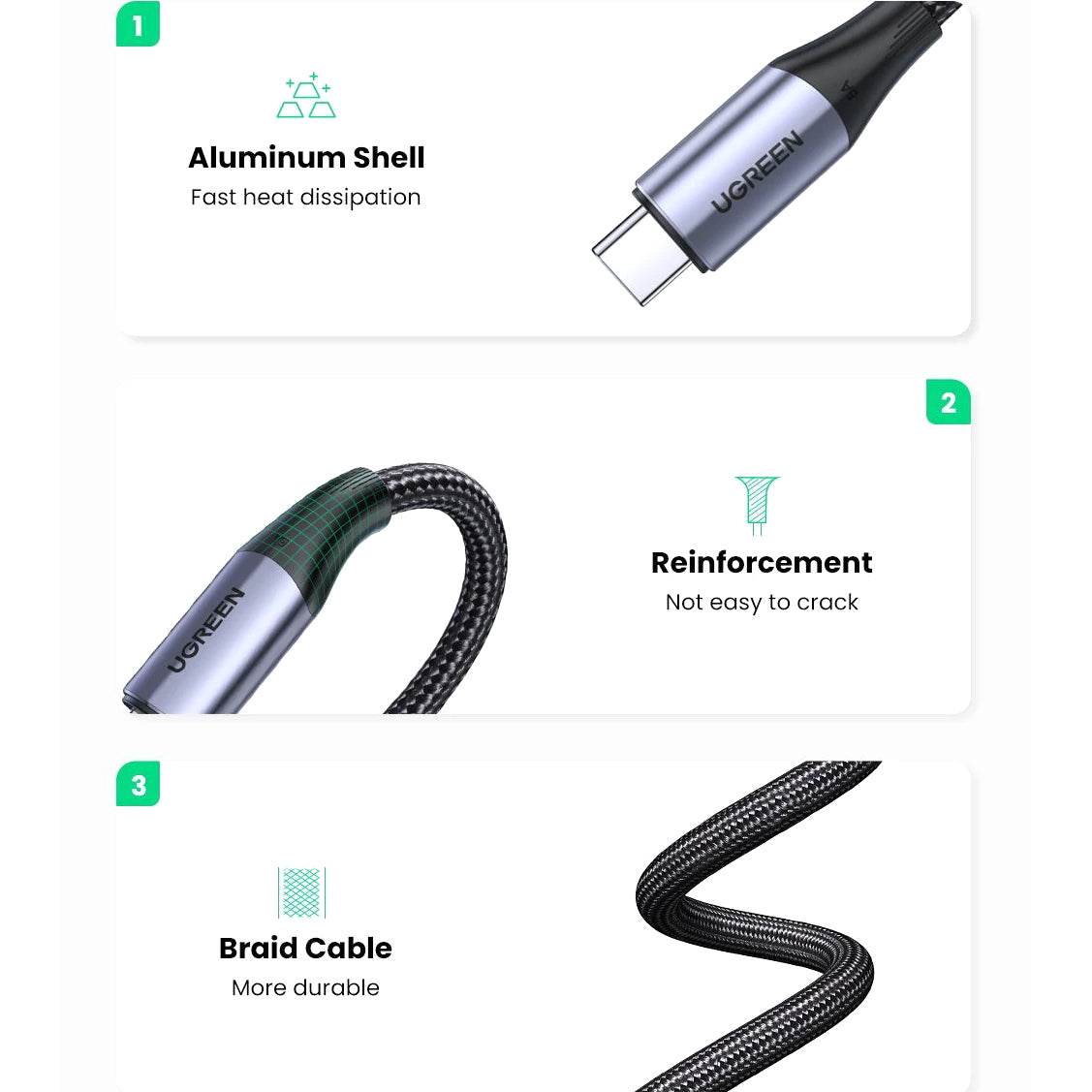 Dátový a nabíjací kábel USB-C - USB-C UGREEN US355, 100W, 1m, čierny