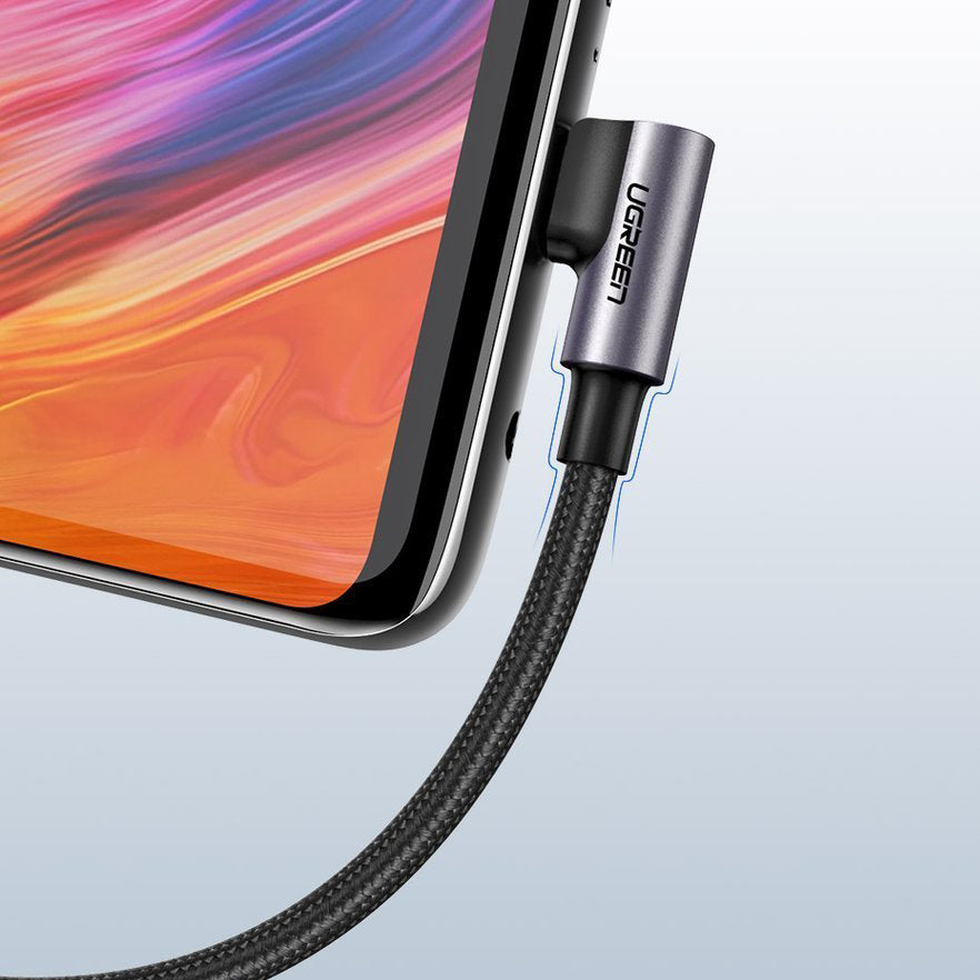 Dátový a nabíjací kábel USB-A - USB-C UGREEN US284 Angled, 18W, 3m, Sivý