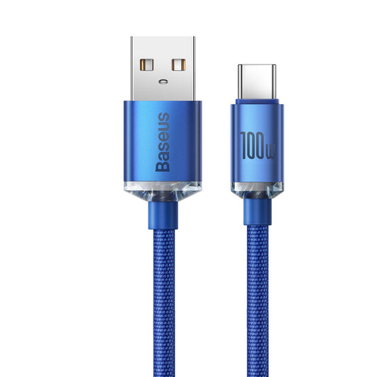 Dátový a nabíjací kábel USB-A na USB-C Baseus Crystal Shine Series, 100 W, 2 m, modrý CAJY000503