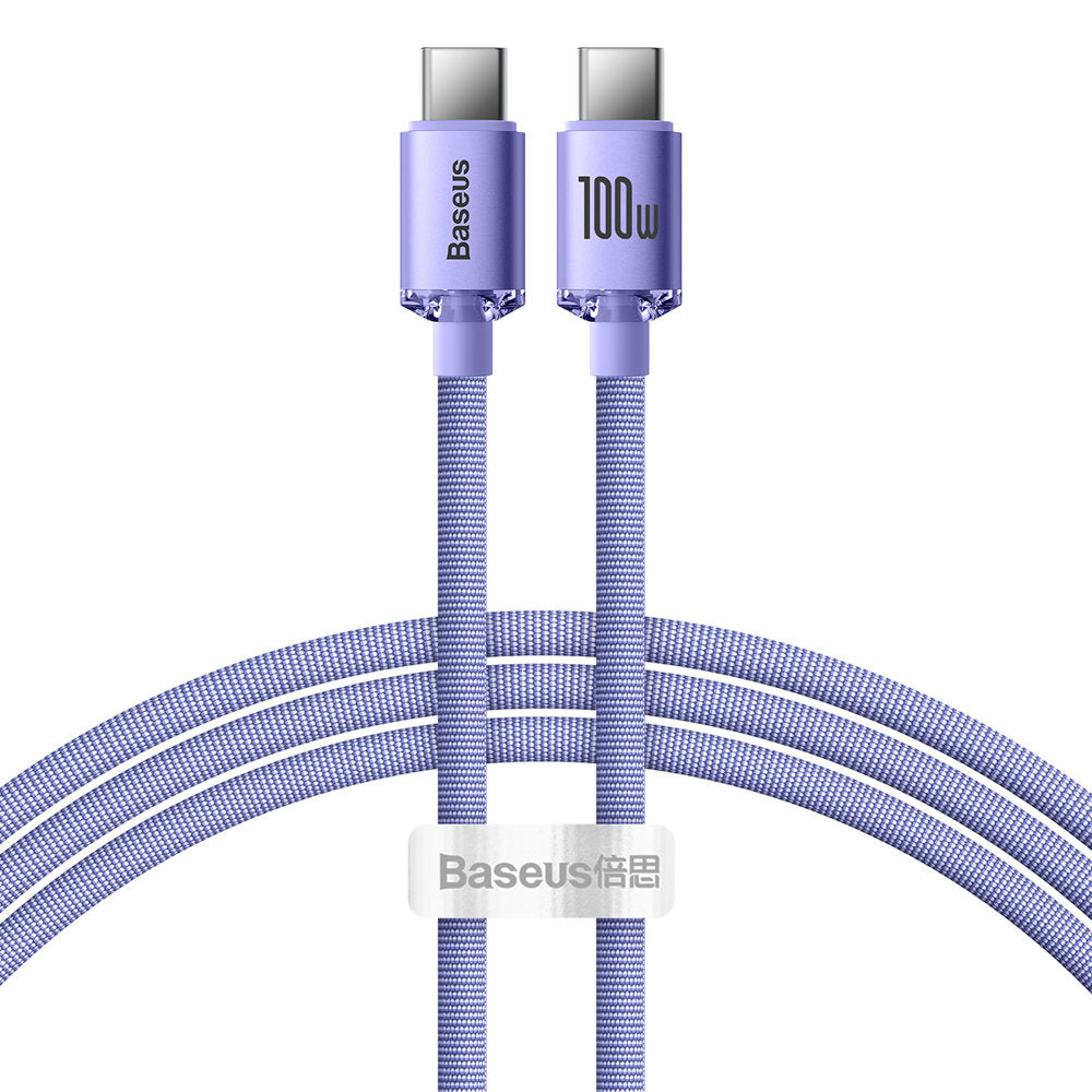 Dátový a nabíjací kábel USB-C - USB-C Baseus Crystal Shine Series, 100W, 1.2m, Fialový CAJY000605
