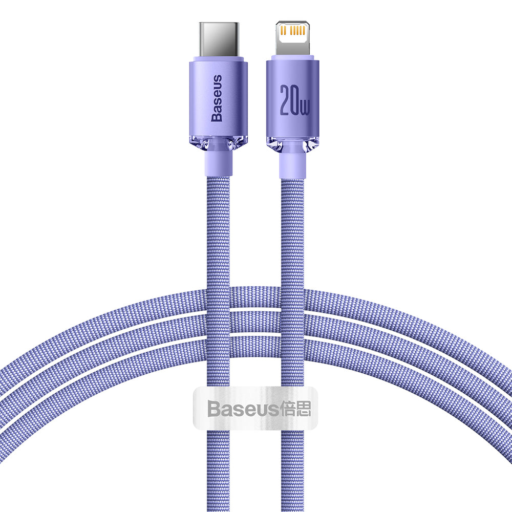 Dátový a nabíjací kábel USB-C - Lightning Baseus Crystal Shine Series, 20W, 1.2m, Fialový CAJY000205