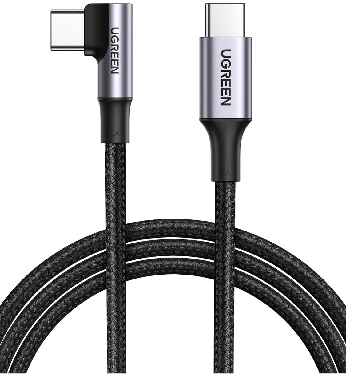 USB-C dátový a nabíjací kábel - USB-C UGREEN US334 uhlový, 100W, 1m, čierny