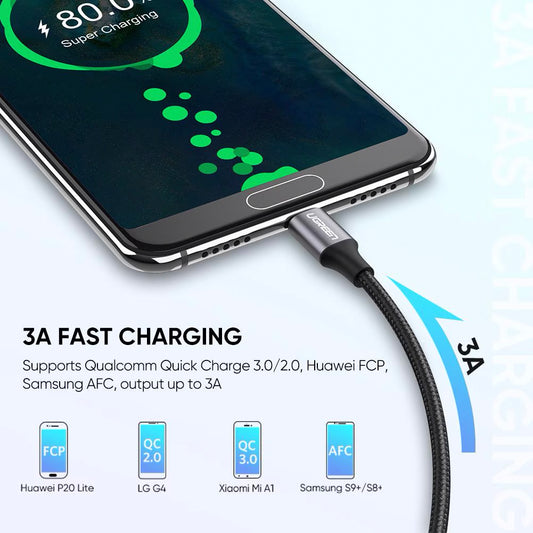 Dátový a nabíjací kábel z USB-A na USB-C UGREEN US288, 18 W, 0,5 m, čierny