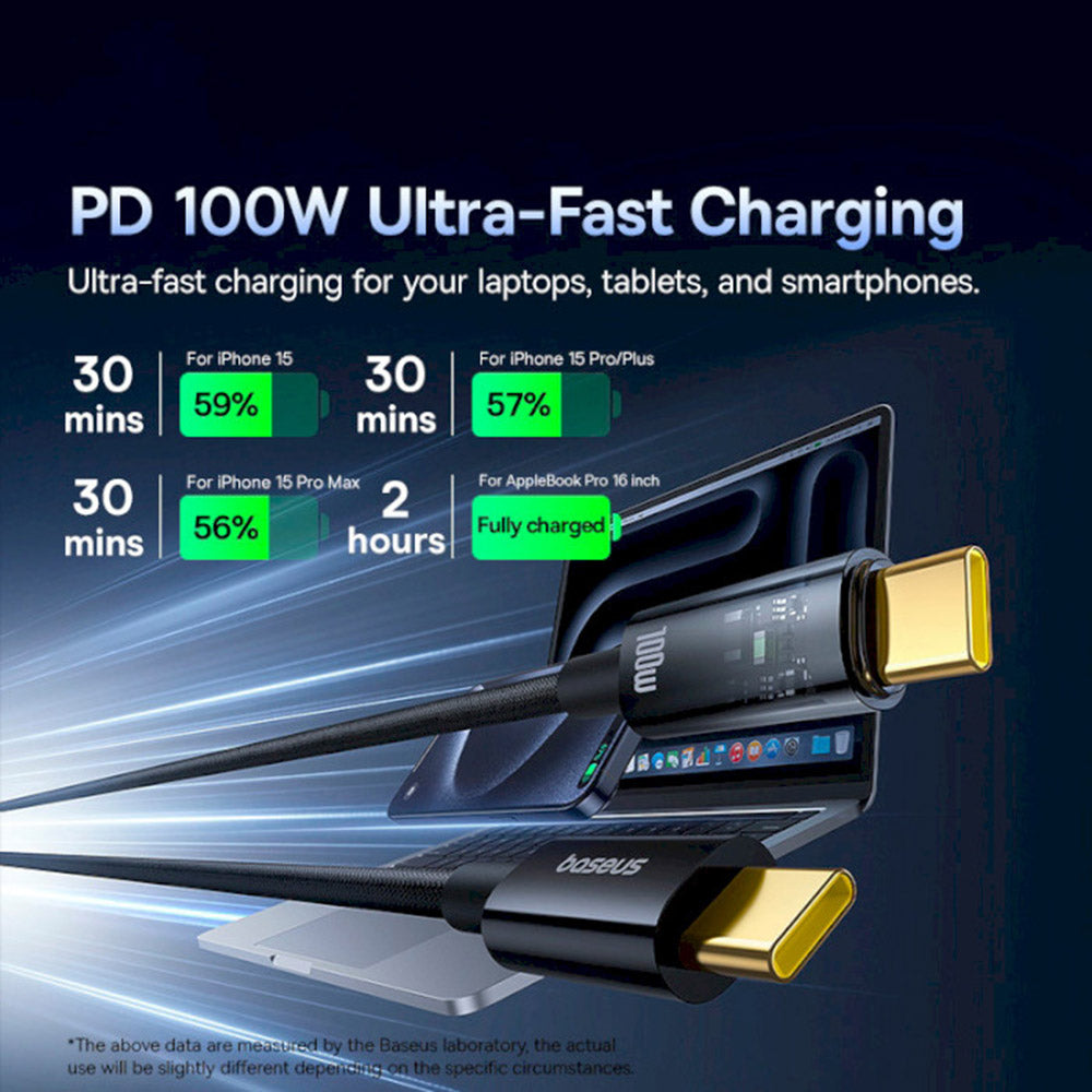 Dátový a nabíjací kábel USB-C - USB-C Baseus Explorer, 100W, 1m, Čierny P10319703111-00