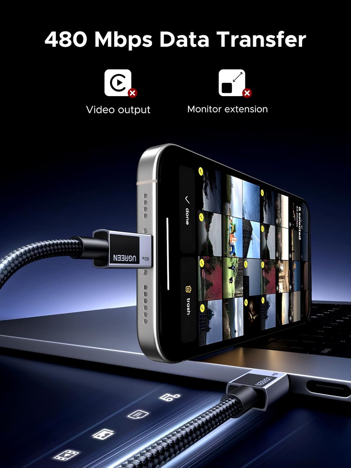 Dátový a nabíjací kábel USB-C - USB-C UGREEN L524, 60W, 2m, Sivý