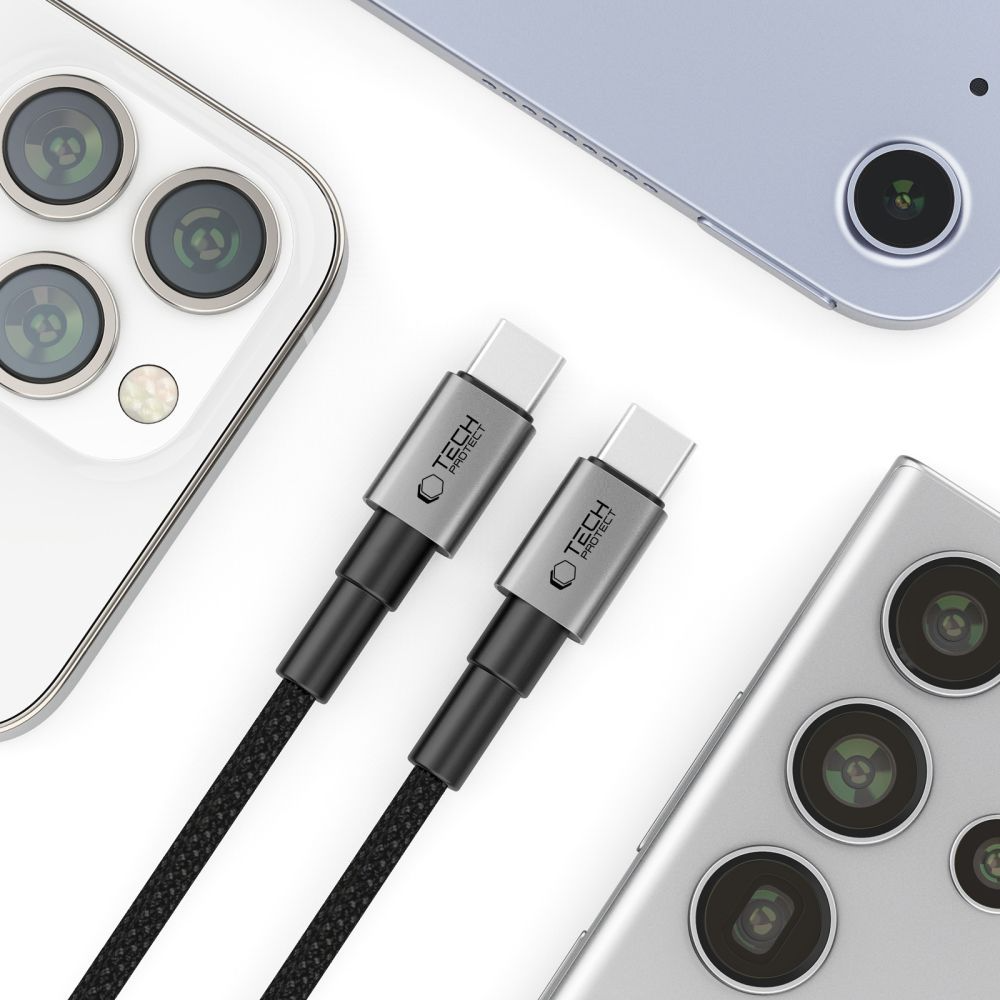 Dátový a nabíjací kábel USB-C - USB-C Tech-Protect Ultraboost DNA MagTwist, 100W, 2m, Sivý