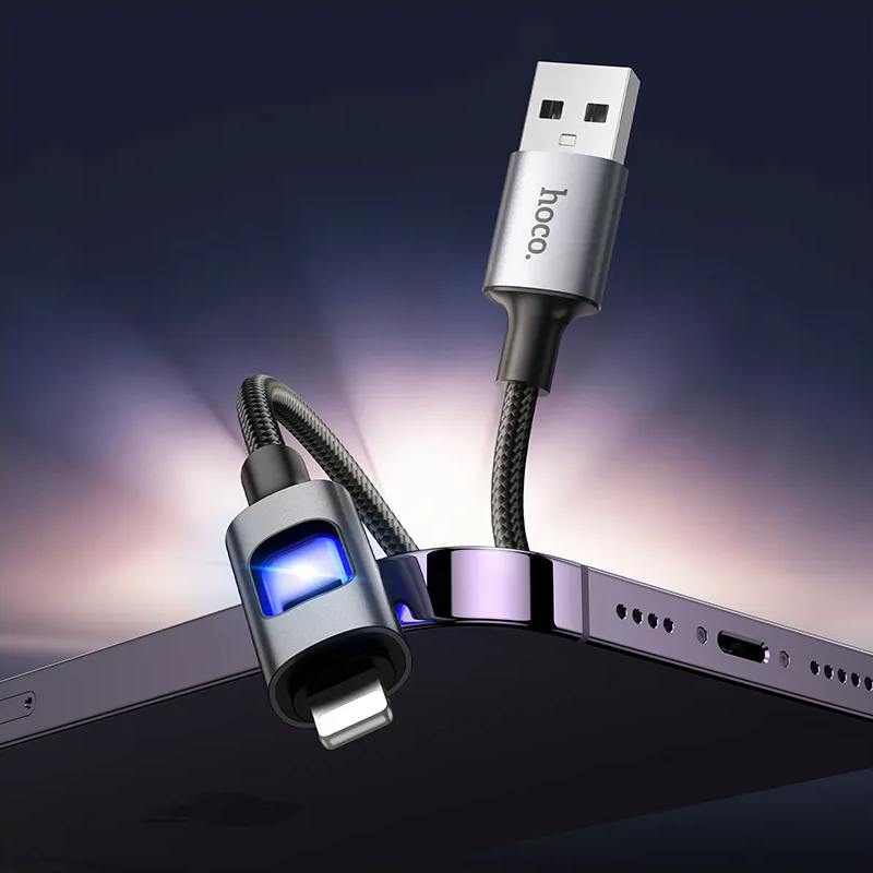 Dátový a nabíjací kábel USB-A - Lightning HOCO U144 Led, 18W, 1.2m, Čierny