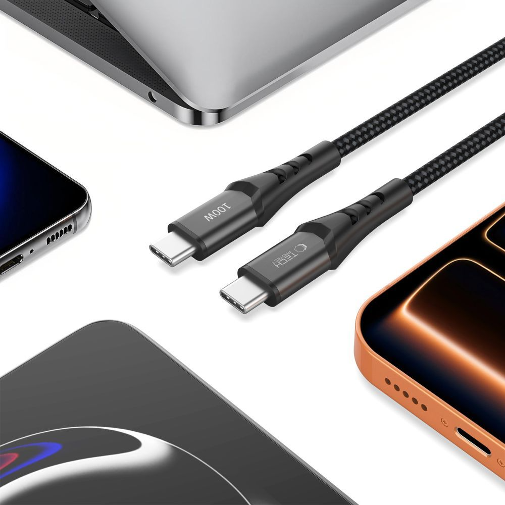 USB-C dátový a nabíjací kábel - USB-C Tech-Protect UB11T Ultraboost, 100W, 2m, čierny