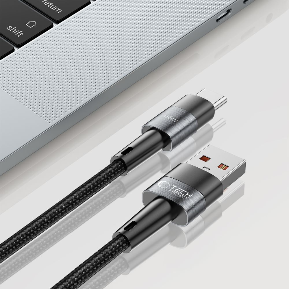 USB-A na USB-C dátový a nabíjací kábel Tech-Protect Ultraboost, 66W, 0,5 m, sivý