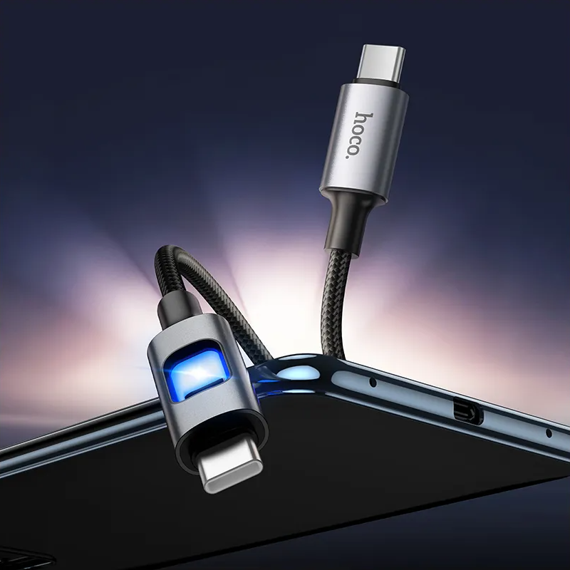 Dátový a nabíjací kábel USB-C - USB-C HOCO U144 Led, 60W, 1,2m, čierny