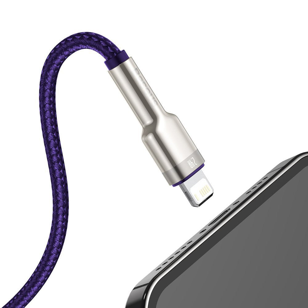 Dátový a nabíjací kábel USB-A - Lightning Baseus Cafule Metal Series, 18W, 2m, Fialový CALJK-B05
