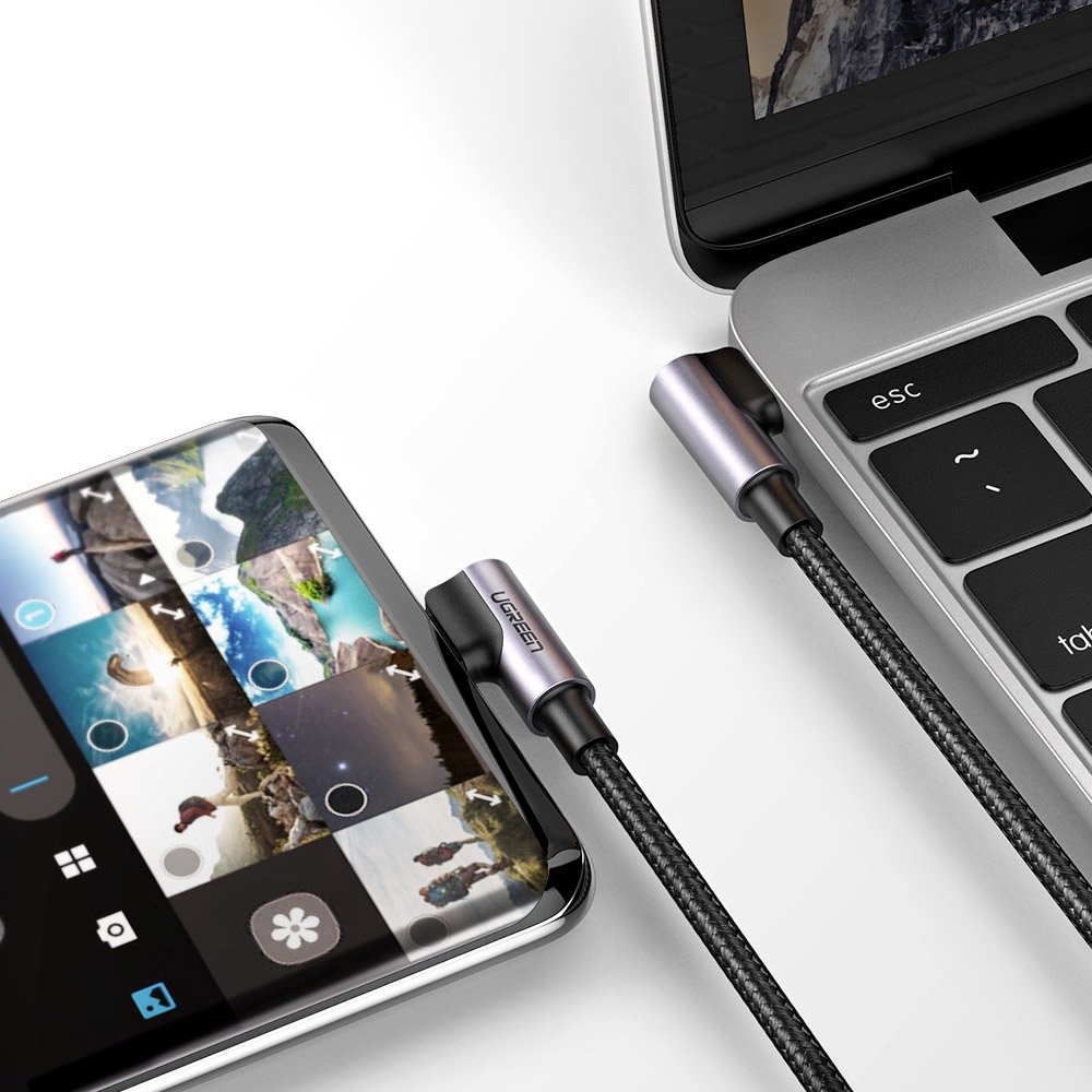 Dátový a nabíjací kábel USB-C - USB-C UGREEN US323 USB-C Angled, 60 W, 1 m, čierny