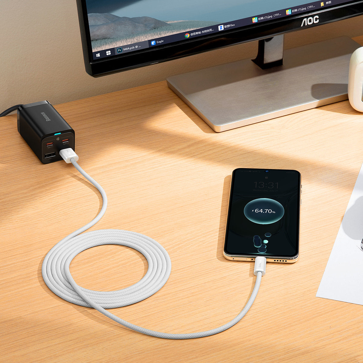 Dátový a nabíjací kábel Baseus Dynamic Series USB-A na USB-C, 100 W, 2 m, biely CALD000702
