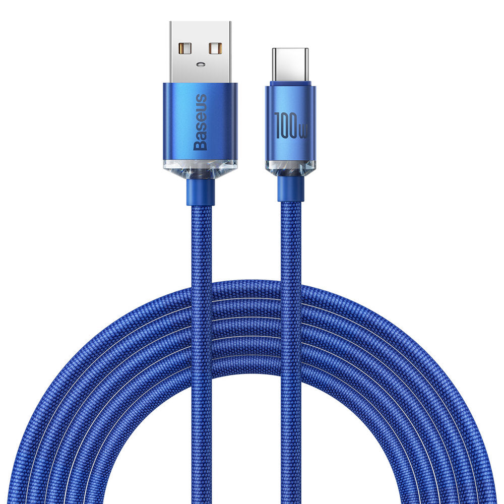 Dátový a nabíjací kábel USB-A na USB-C Baseus Crystal Shine Series, 100 W, 2 m, modrý CAJY000503
