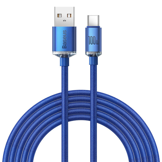 Dátový a nabíjací kábel USB-A na USB-C Baseus Crystal Shine Series, 100 W, 2 m, modrý CAJY000503