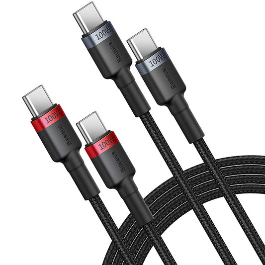 Dátový a nabíjací kábel USB-C - USB-C Baseus Cafule, 100 W, 1 m, červený, sada 2 kusov