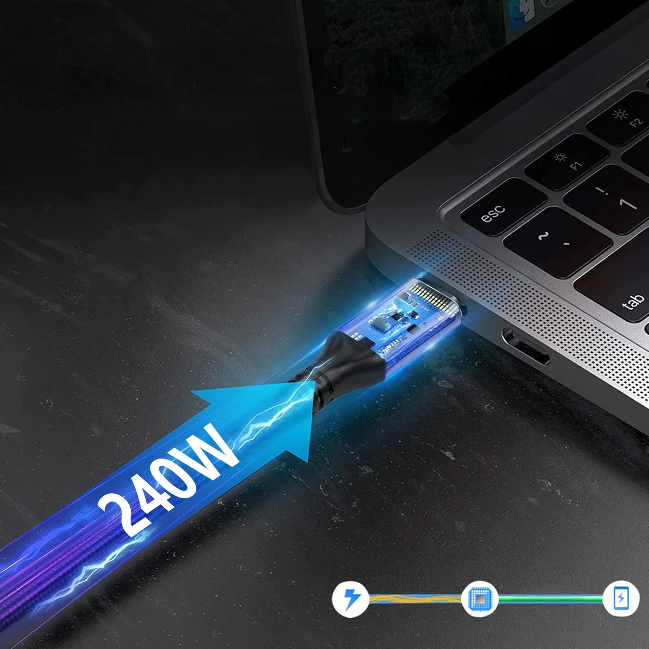 Dátový a nabíjací kábel USB-C - USB-C WZK WPS-UY42S, 240W, 2m, čierny