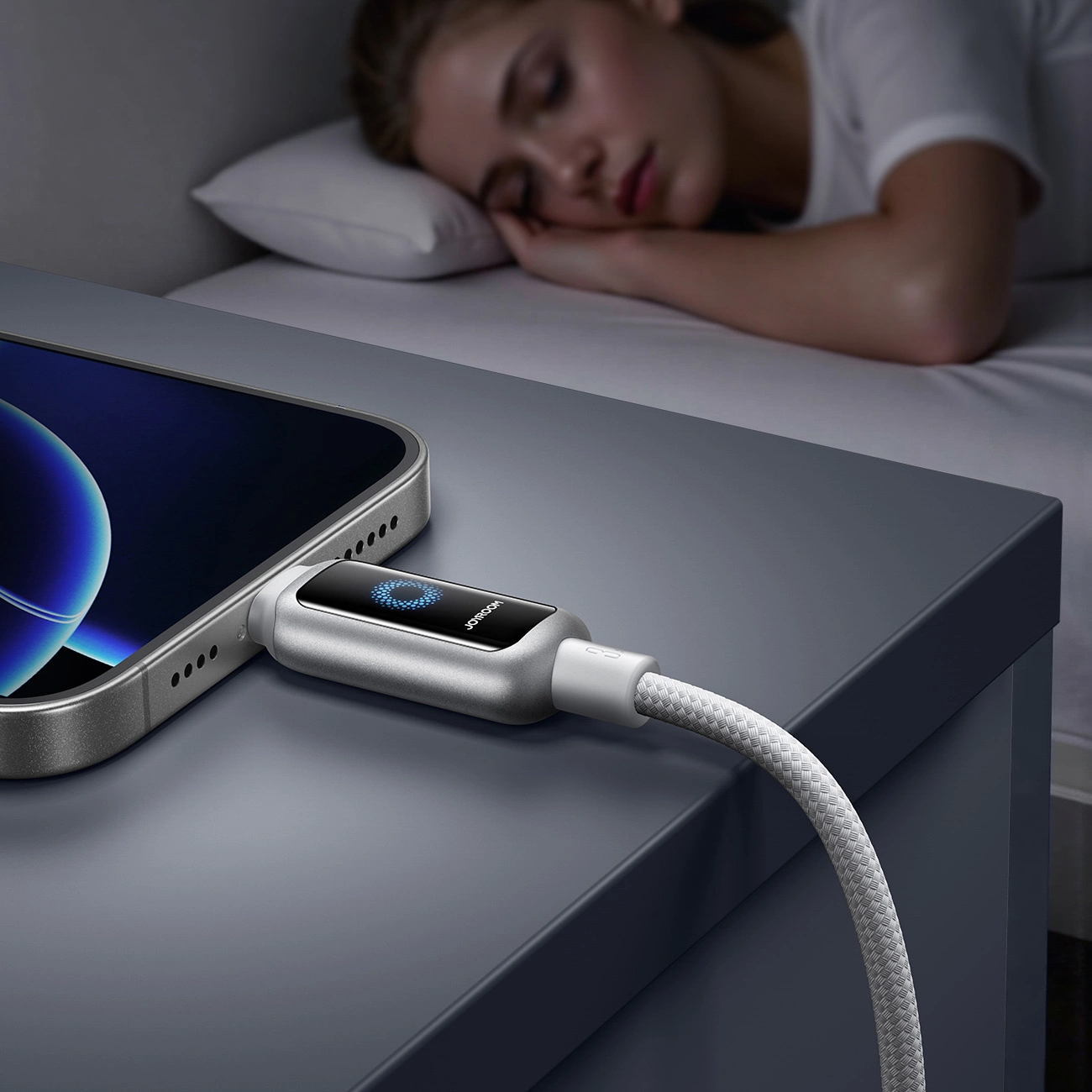 Dátový a nabíjací kábel USB-A - Lightning Joyroom S-A55 StarFlight Display, 18W, 1.2m, Biela