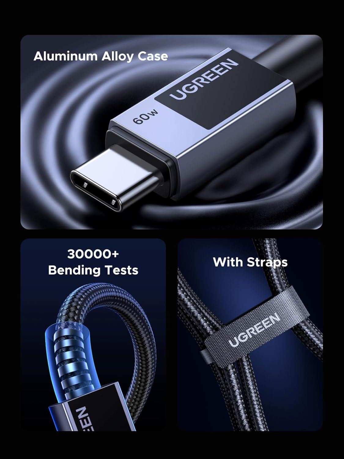 Dátový a nabíjací kábel USB-C - USB-C UGREEN L524, 60W, 2m, Sivý