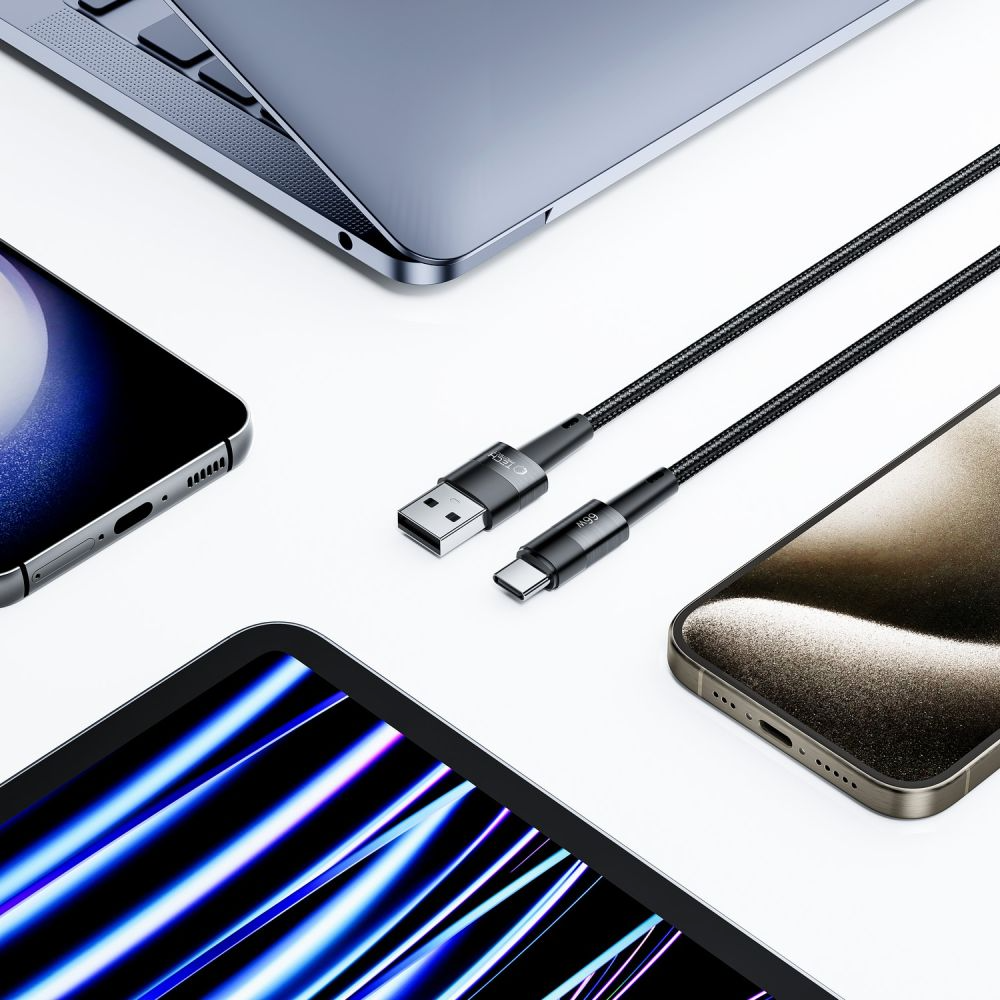USB-A na USB-C dátový a nabíjací kábel Tech-Protect Ultraboost, 66W, 0,5 m, sivý