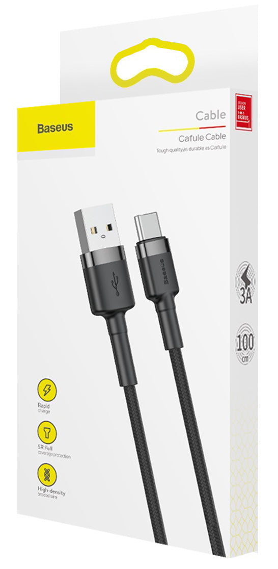 Dátový a nabíjací kábel USB-A - USB-C Baseus Cafule, 60W, 1m, Sivý CATKLF-BG1
