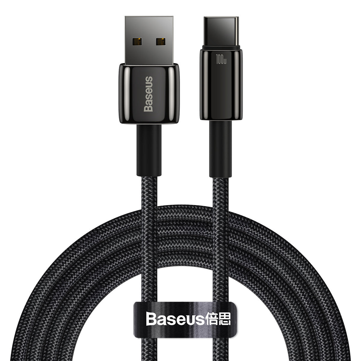 Dátový a nabíjací kábel USB-A na USB-C Baseus Tungsten Gold, 100 W, 2 m, čierny CAWJ00010101