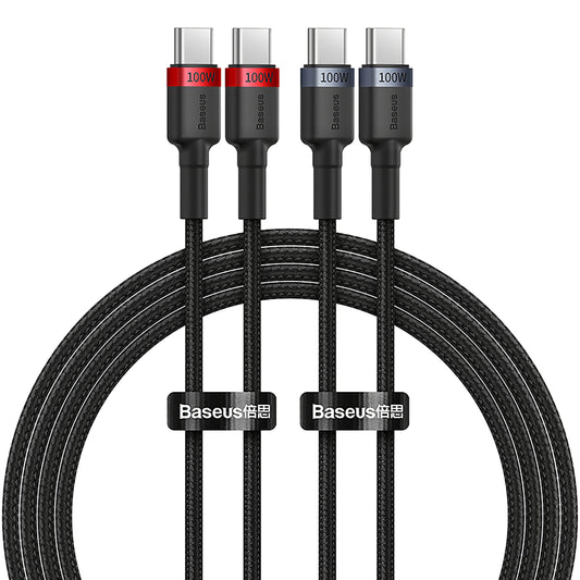 Dátový a nabíjací kábel USB-C - USB-C Baseus Cafule, 100 W, 1 m, červený, sada 2 kusov