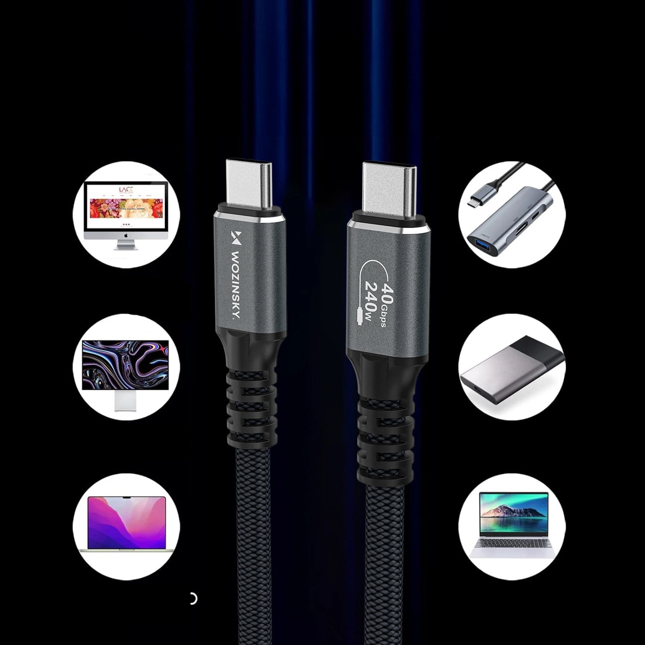 Dátový a nabíjací kábel USB-C - USB-C WZK WPS-UY42S, 240W, 2m, čierny