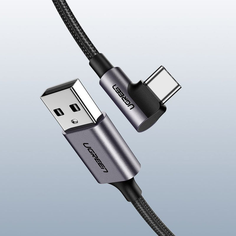 Dátový a nabíjací kábel USB-A - USB-C UGREEN US284 Angled, 18W, 3m, Sivý