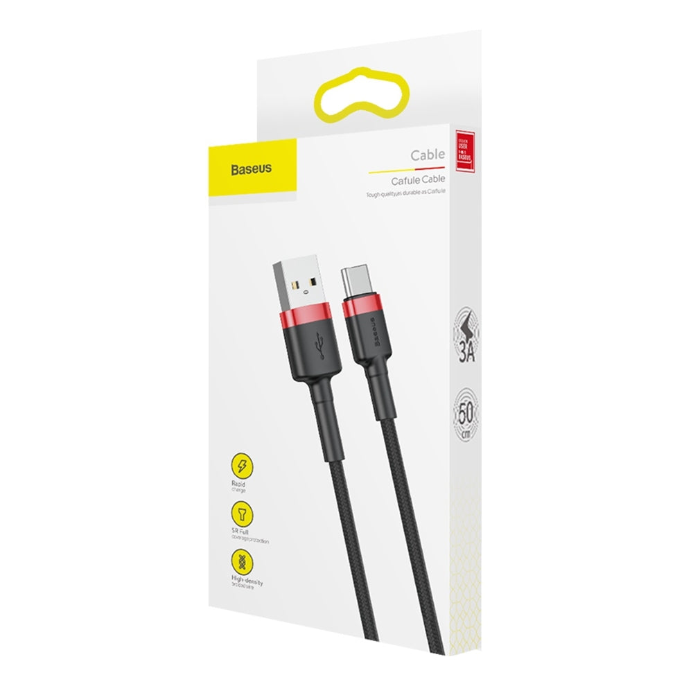 Baseus Cafule USB-A to USB-C Data and Charging Cable, 60W, 0.5m, Red CATKLF-A91