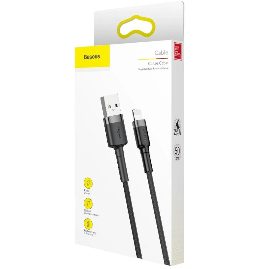 Dátový a nabíjací kábel USB-A - Lightning Baseus Cafule, 18W, 0.5m, Sivý CALKLF-AG1