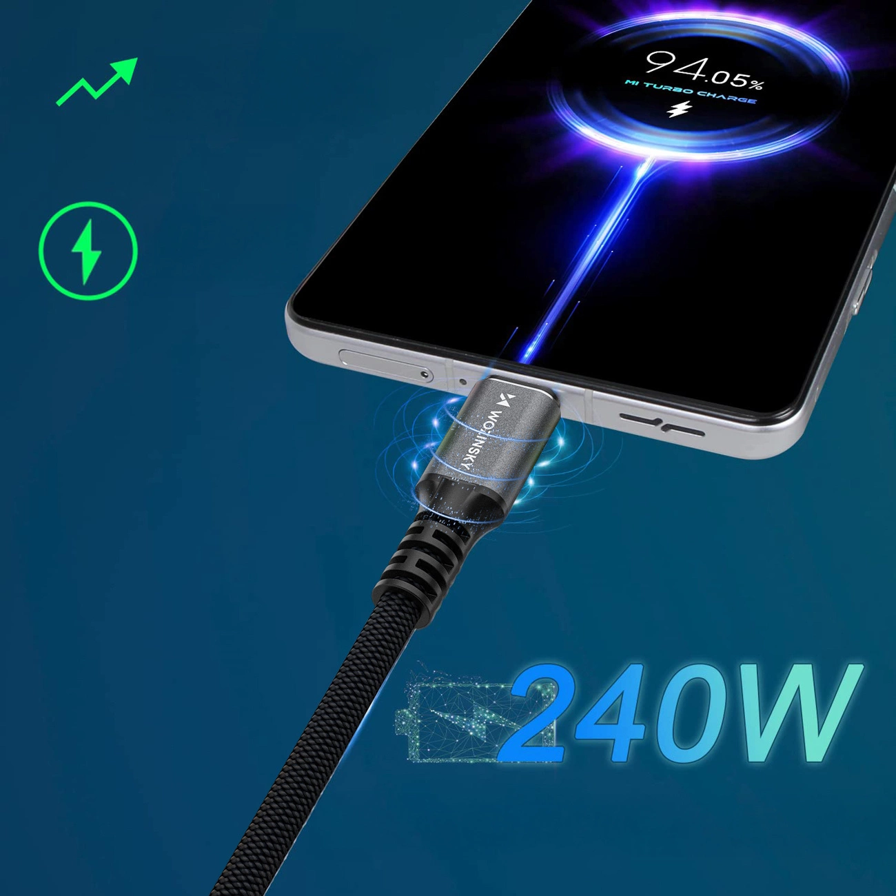 Dátový a nabíjací kábel USB-C - USB-C WZK WPS-UY42S, 240W, 2m, čierny