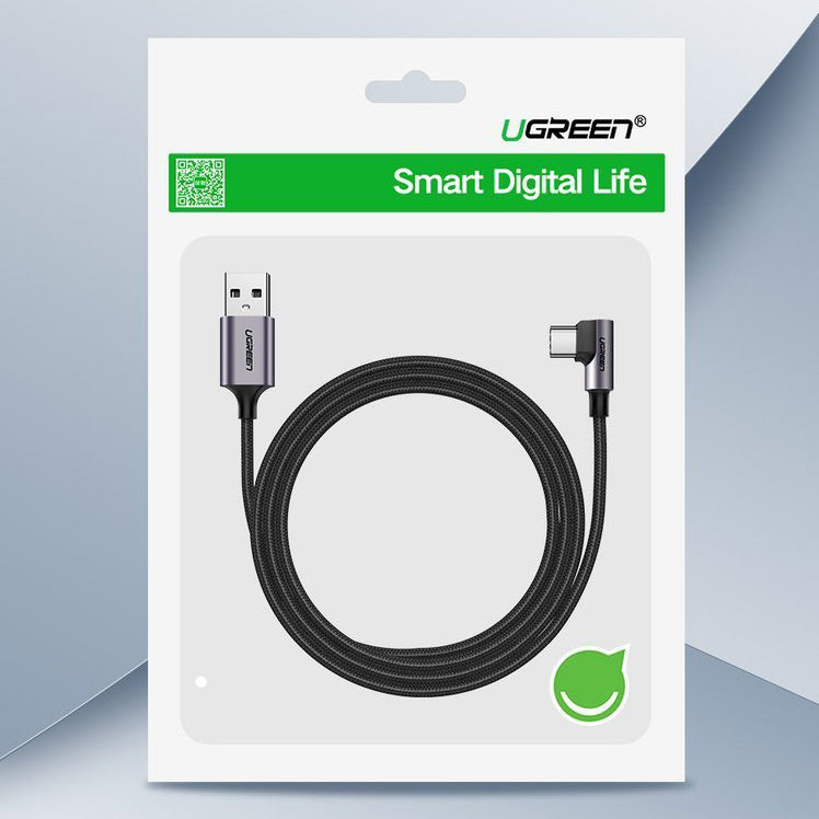 Dátový a nabíjací kábel USB-A - USB-C UGREEN US284 Angled, 18W, 3m, Sivý