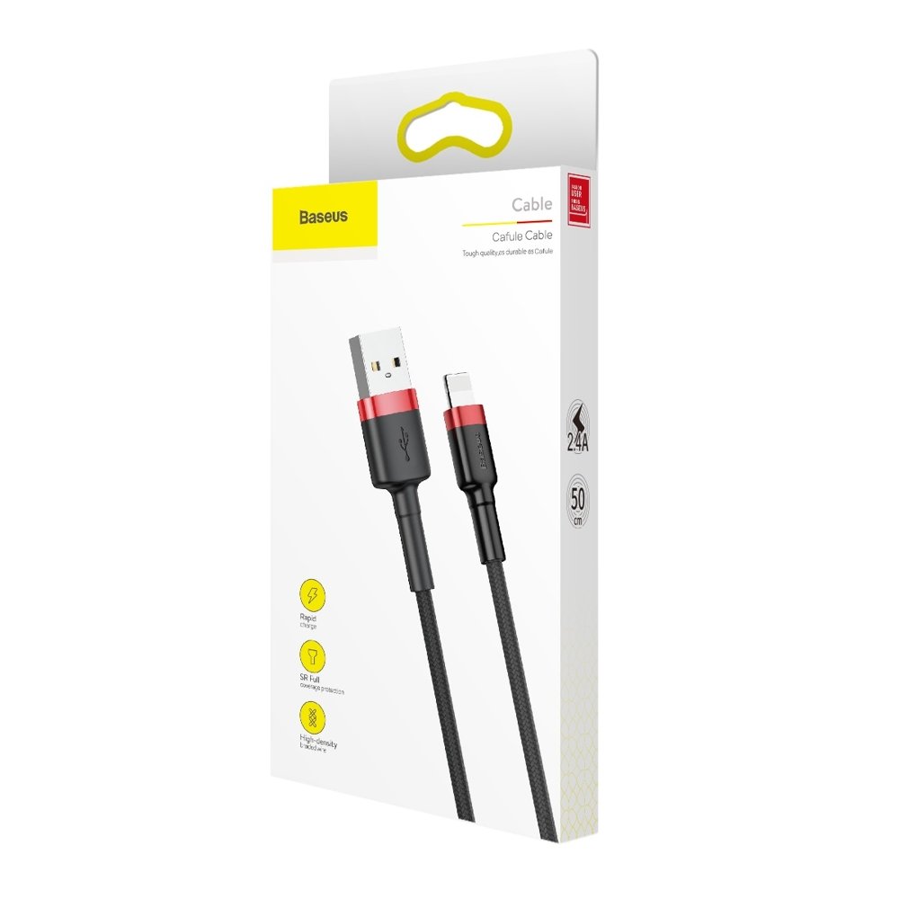 Dátový a nabíjací kábel USB-A - Lightning Baseus Cafule, 18W, 0.5m, Červený CALKLF-A19