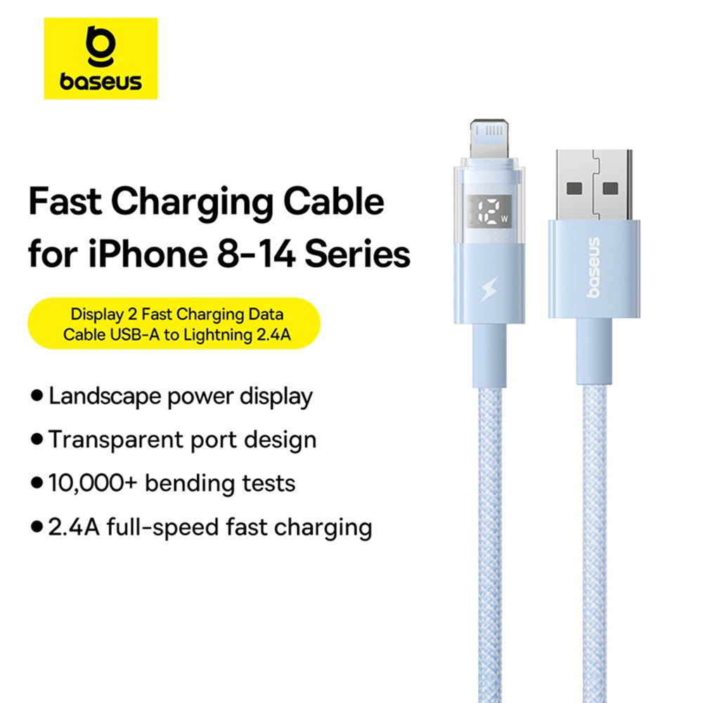 Dátový a nabíjací kábel USB-A - Lightning Baseus Display 2, 12W, 1m, Modrý P10382700311-00