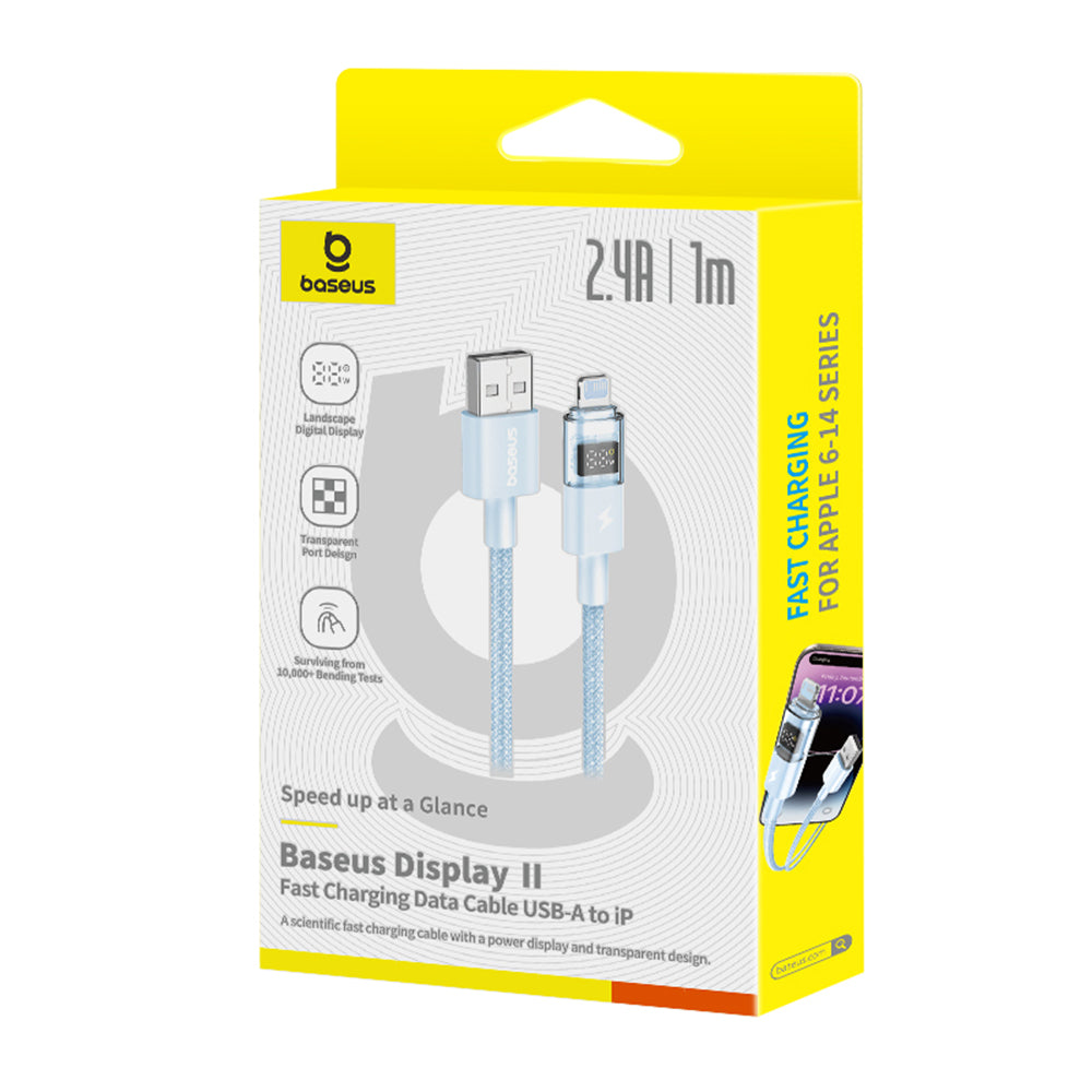 Dátový a nabíjací kábel USB-A - Lightning Baseus Display 2, 12W, 1m, Modrý P10382700311-00