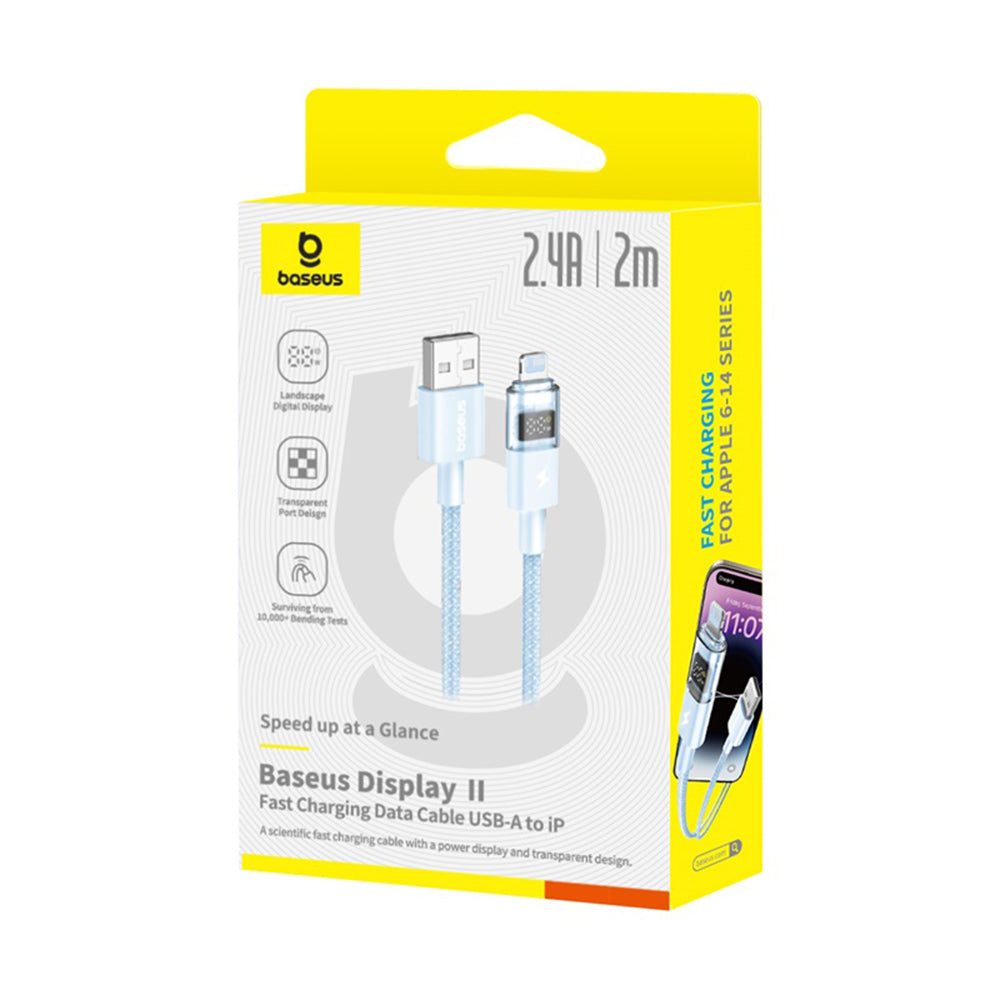 Dátový a nabíjací kábel USB-A - Lightning Baseus Display 2, 12W, 2m, Modrý P10382700311-01
