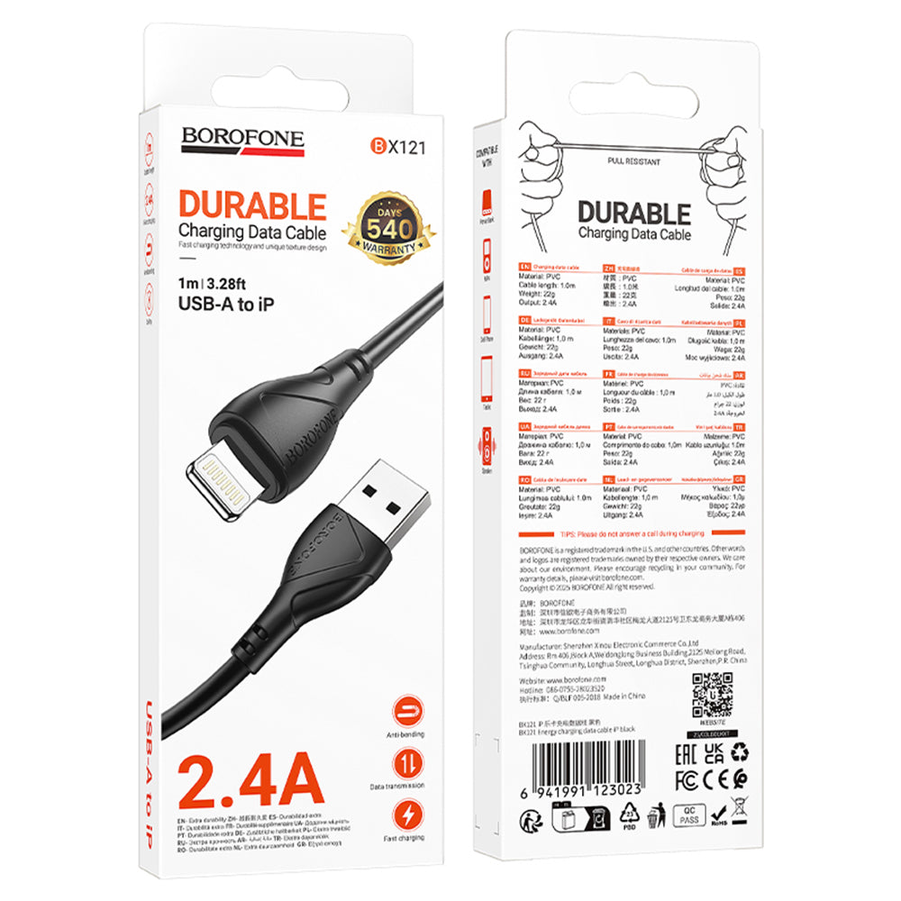 Dátový a nabíjací kábel USB-A - Lightning Borofone BX121 Energy, 18W, 1m, čierny