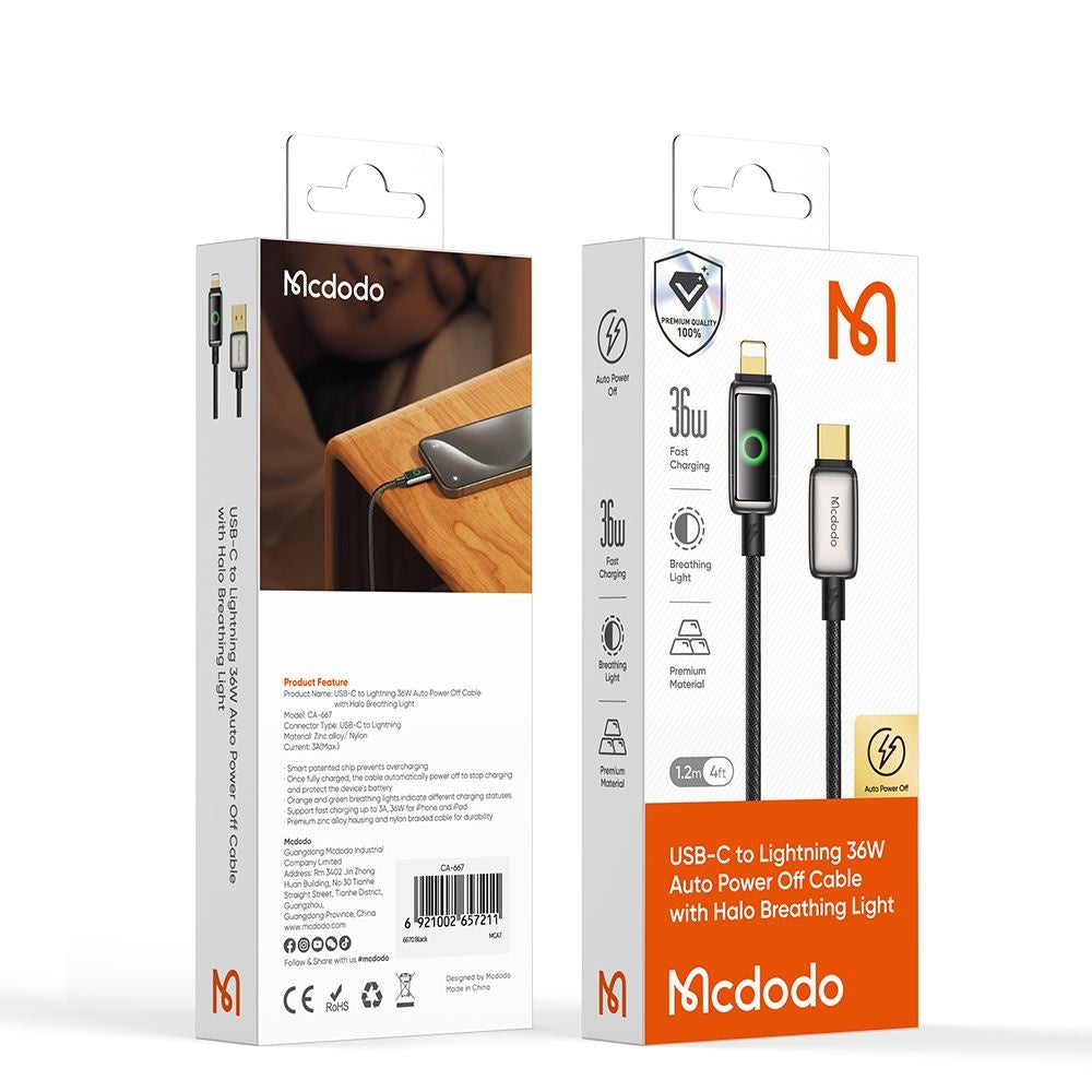Dátový a nabíjací kábel USB-A - Lightning McDodo CA-6590 Auto Power Off, 18W, 1.2m, čierny