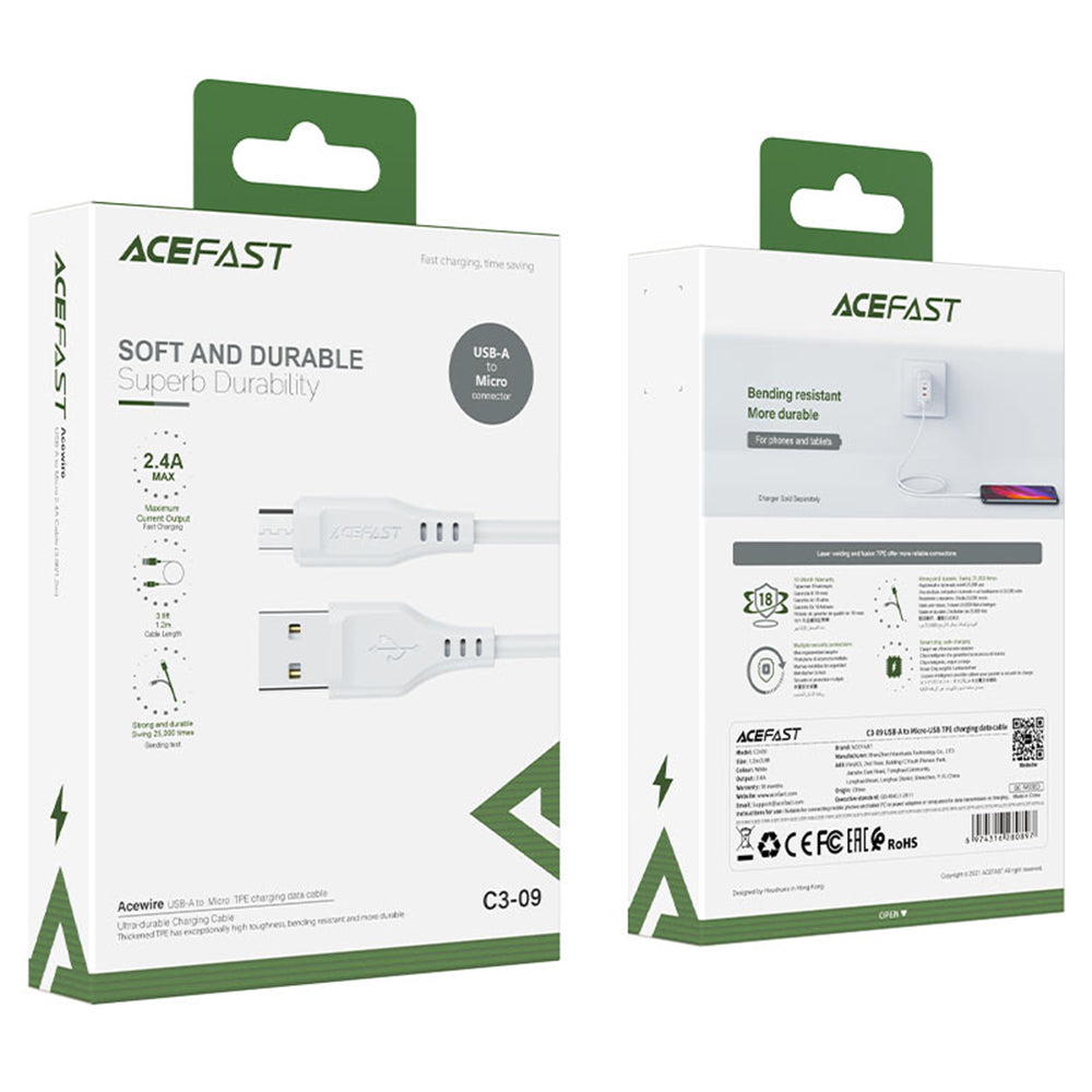 Dátový a nabíjací kábel USB-A - microUSB Acefast C3-09, 18W, 1.2m, Biela