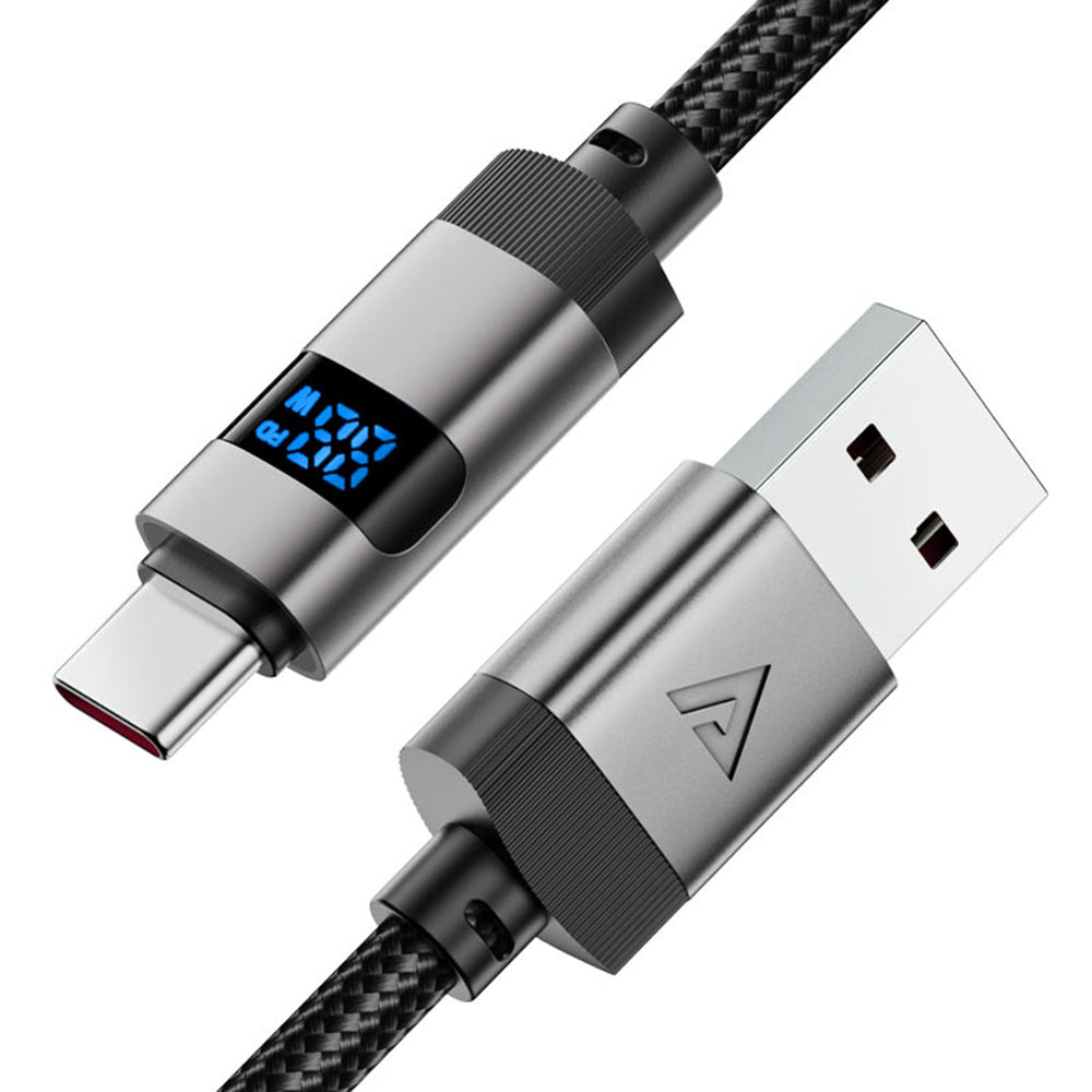 Dátový a nabíjací kábel USB-A - USB-C Acefast C15-04 Display, 66W, 1.2m, čierny